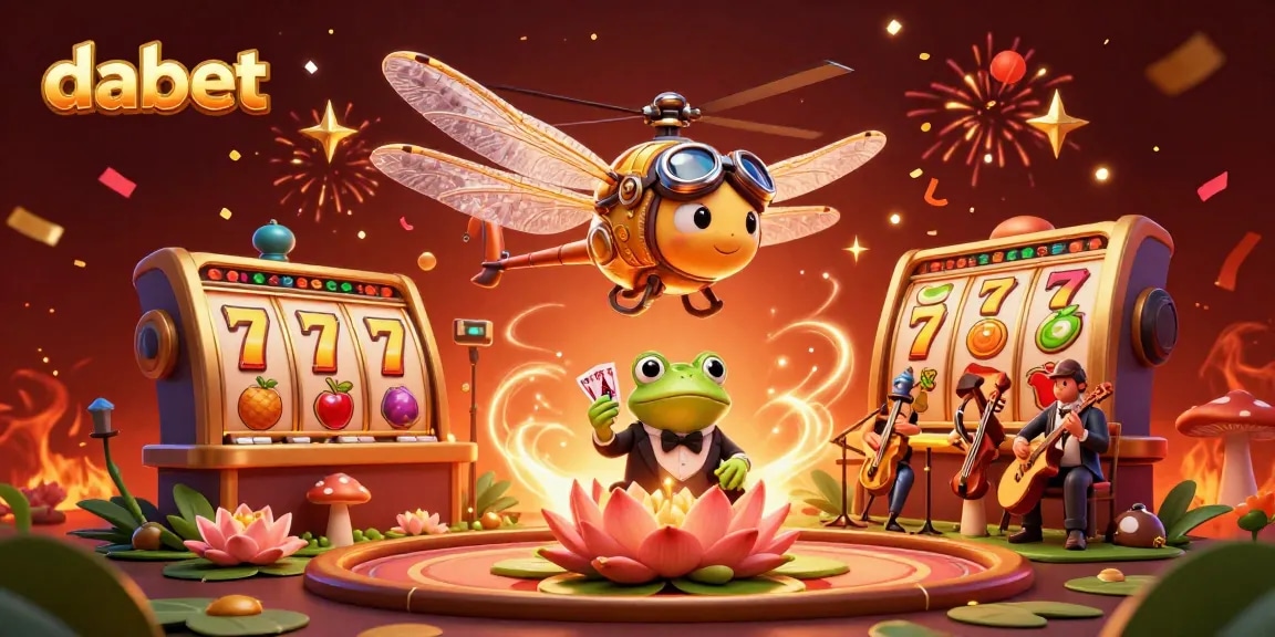 Experience exciting wins at Dabet Casino with vibrant characters and gaming elements in this lively illustration.