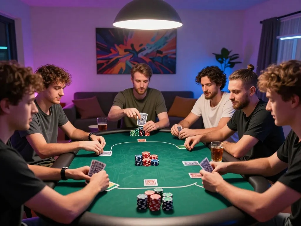 Tải app Rik88 to join friends while playing exciting poker at home with snacks and drinks.