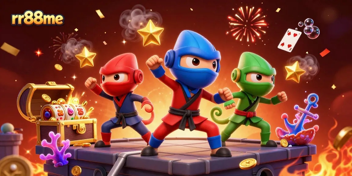 Experience thrilling gaming action with rr88me's vibrant ninja chameleons in this dynamic illustration.