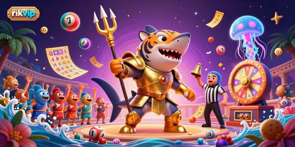 Engage with the dynamic underwater casino scene showcasing rikvip's vibrant lottery game atmosphere.