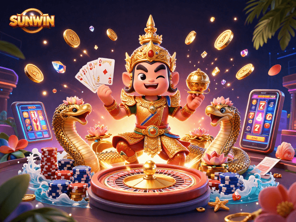 Experience exhilarating gambling action at SUNWIN with a vibrant 3D casino scene.
