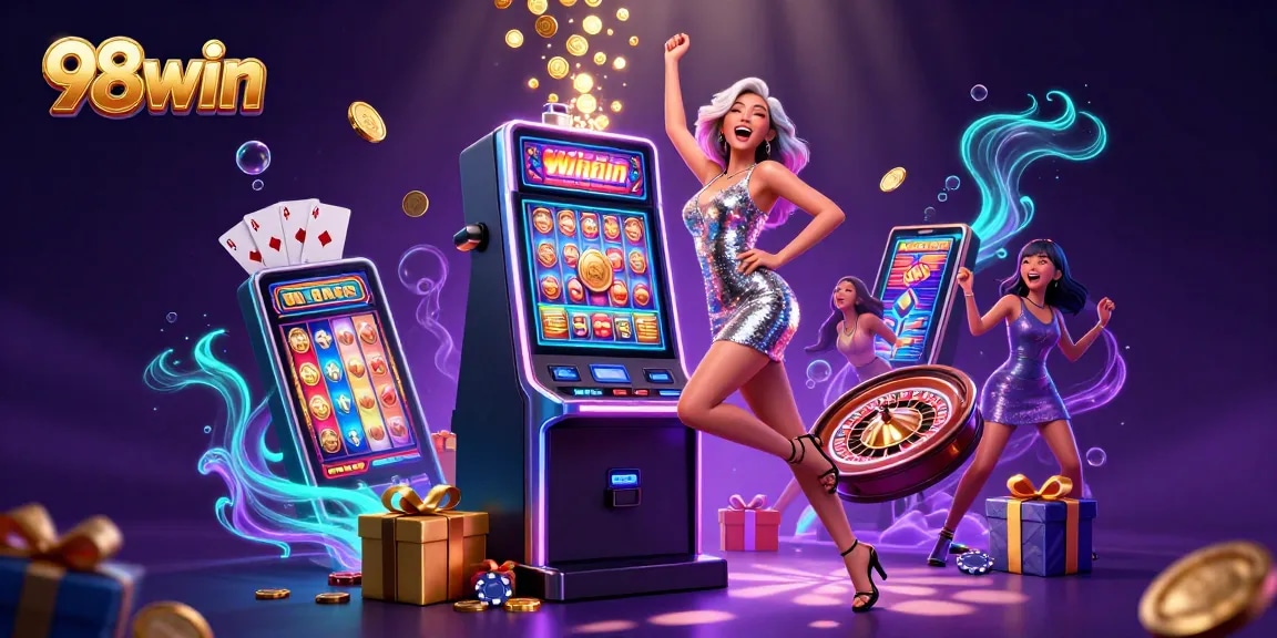 Spin to win at 98win with a vibrant slot machine celebrating big jackpots and fun!