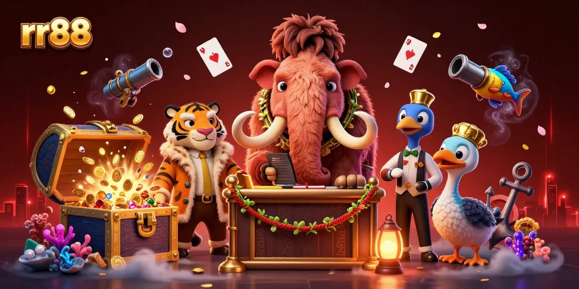 Experience exhilarating gameplay at rr88 with cartoon characters at a vibrant casino entrance.