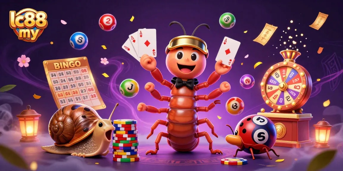 Engage with exciting games on lc88 my featuring a vibrant 3D casino scene with dynamic lottery elements.