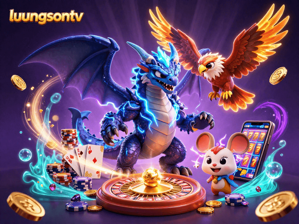 Experience thrilling action at luongsontv with 3D characters surrounded by dazzling casino elements.