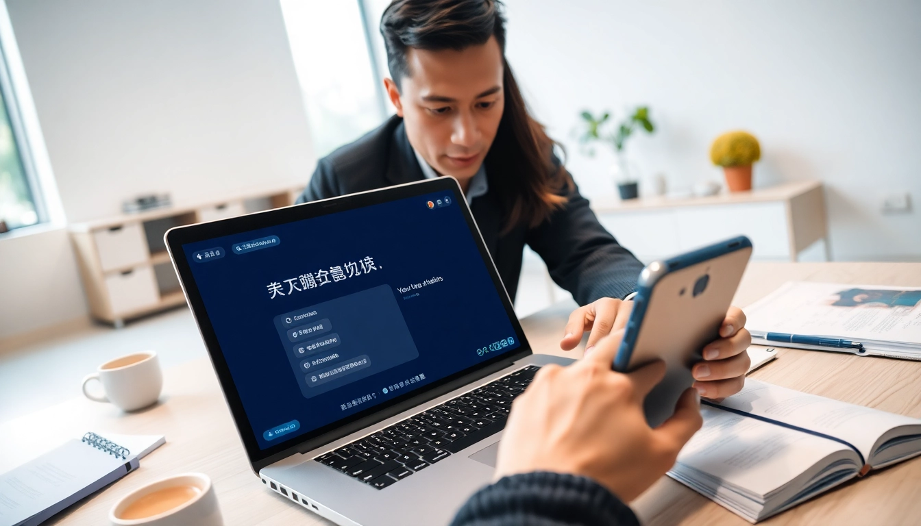 User engaging with the 有道 translation platform in a modern workspace.