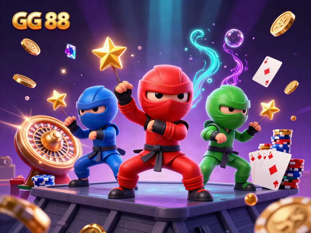 Experience the thrill of GG 88 with our vibrant casino-themed 3D illustration featuring iconic elements.