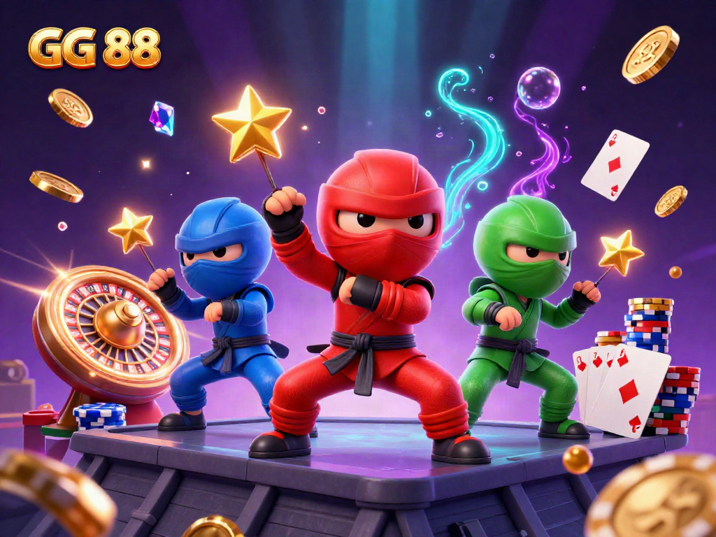 Experience the thrill of GG 88 with our vibrant casino-themed 3D illustration featuring iconic elements.