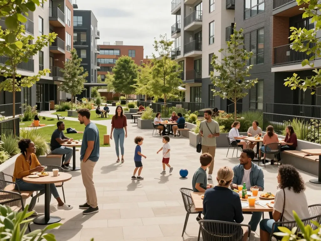 Residents enjoying community living at App Five88's modern urban housing.