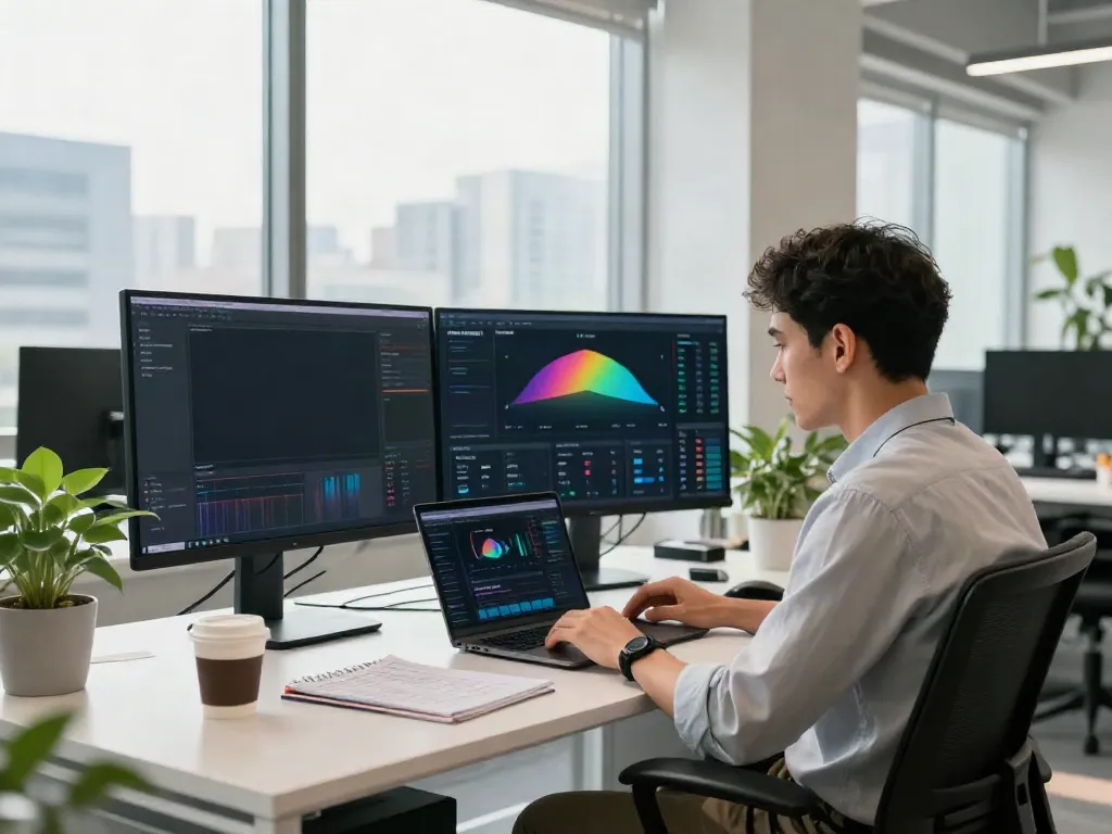 Analyst reviewing AI visibility tracking pricing strategies in modern office