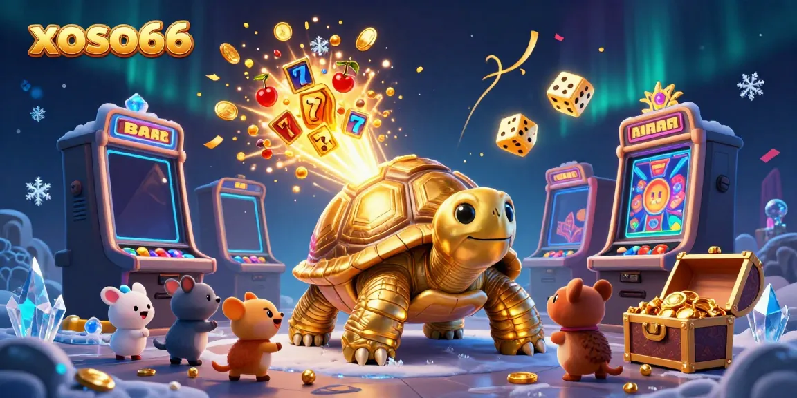 Experience excitement and jackpots at xoso66 with this vibrant 3D illustration filled with casino games and dynamic characters.
