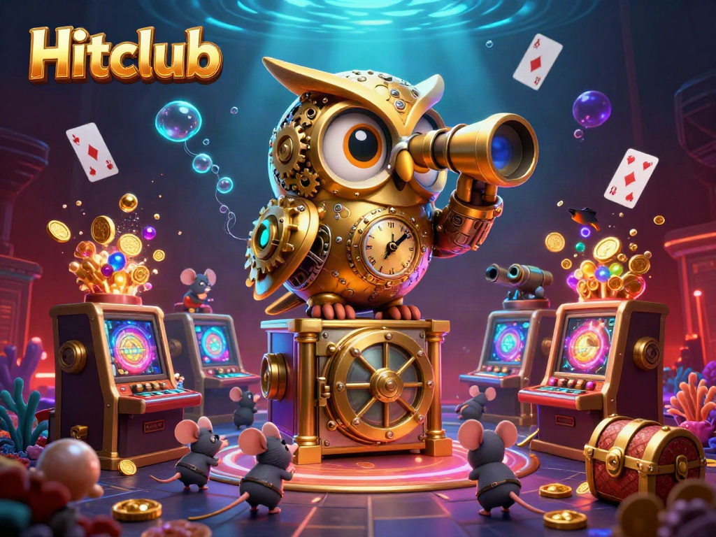 Hitclub gaming scene showcasing dazzling slots and whimsical characters in a vibrant casino environment.