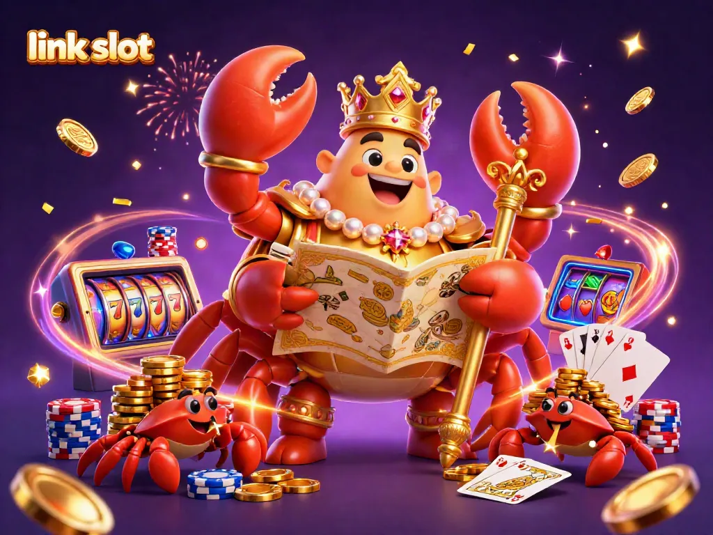 Win big with link slot slots featuring a golden crab emperor and dynamic casino themes.