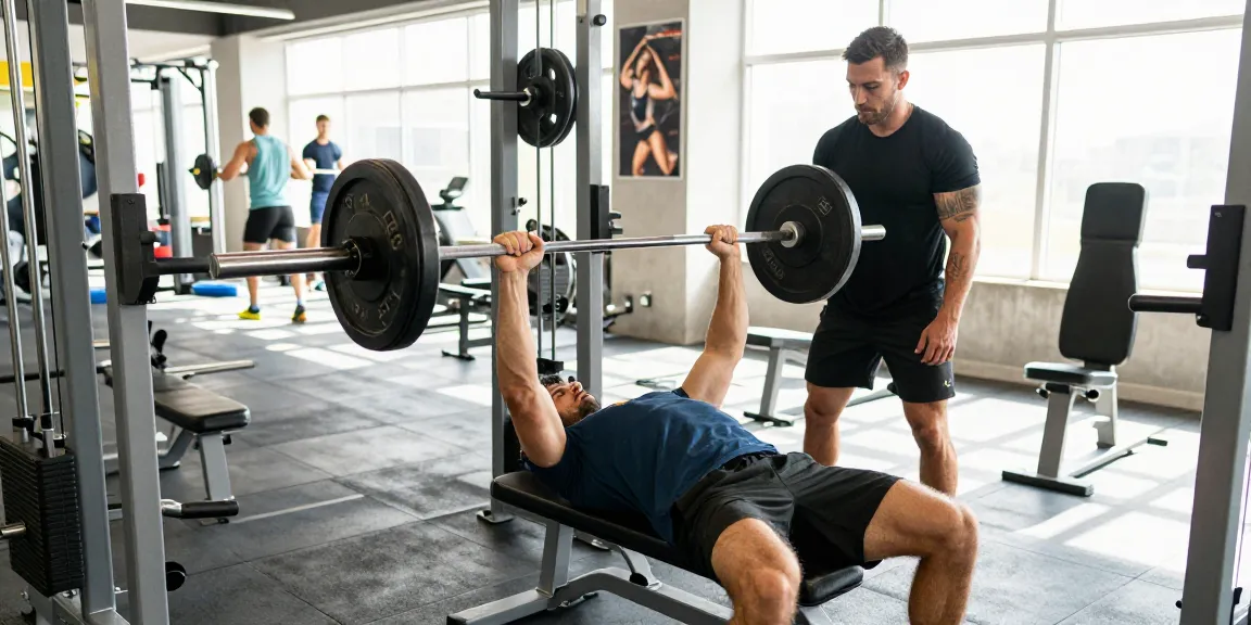 Athletic man working out with Prime Pharma Steroiden in a modern gym, focused on strength training.