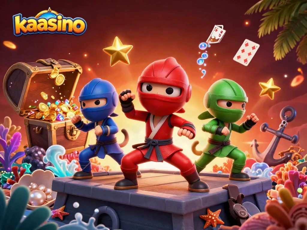 Engage at kaasino with a vibrant scene of ninja chameleons and casino treasures.