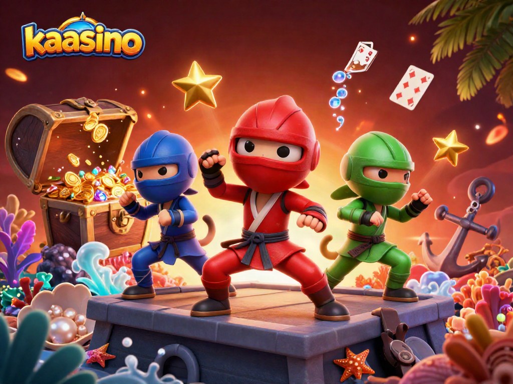 Engage at kaasino with a vibrant scene of ninja chameleons and casino treasures.