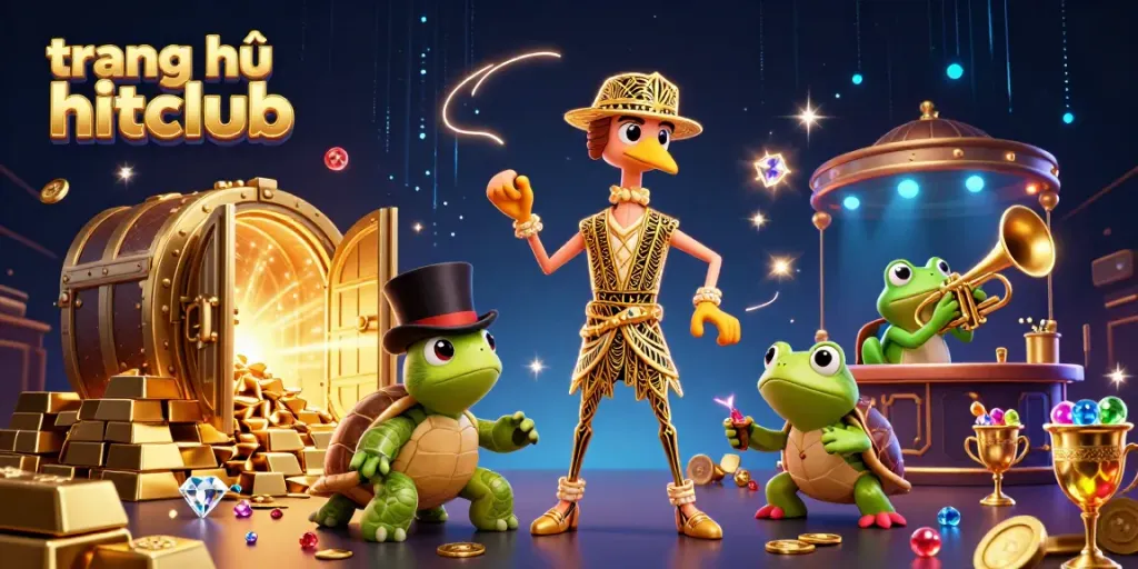 Engage with the vibrant world at trang chủ hitclub, featuring a flapper crane, a turtle in a top hat, and dynamic treasures.