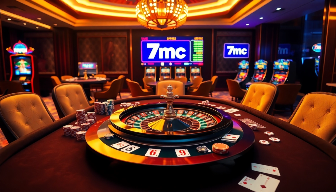Experience exciting gambling gameplay at 7mcn with vibrant poker chips and live scores.