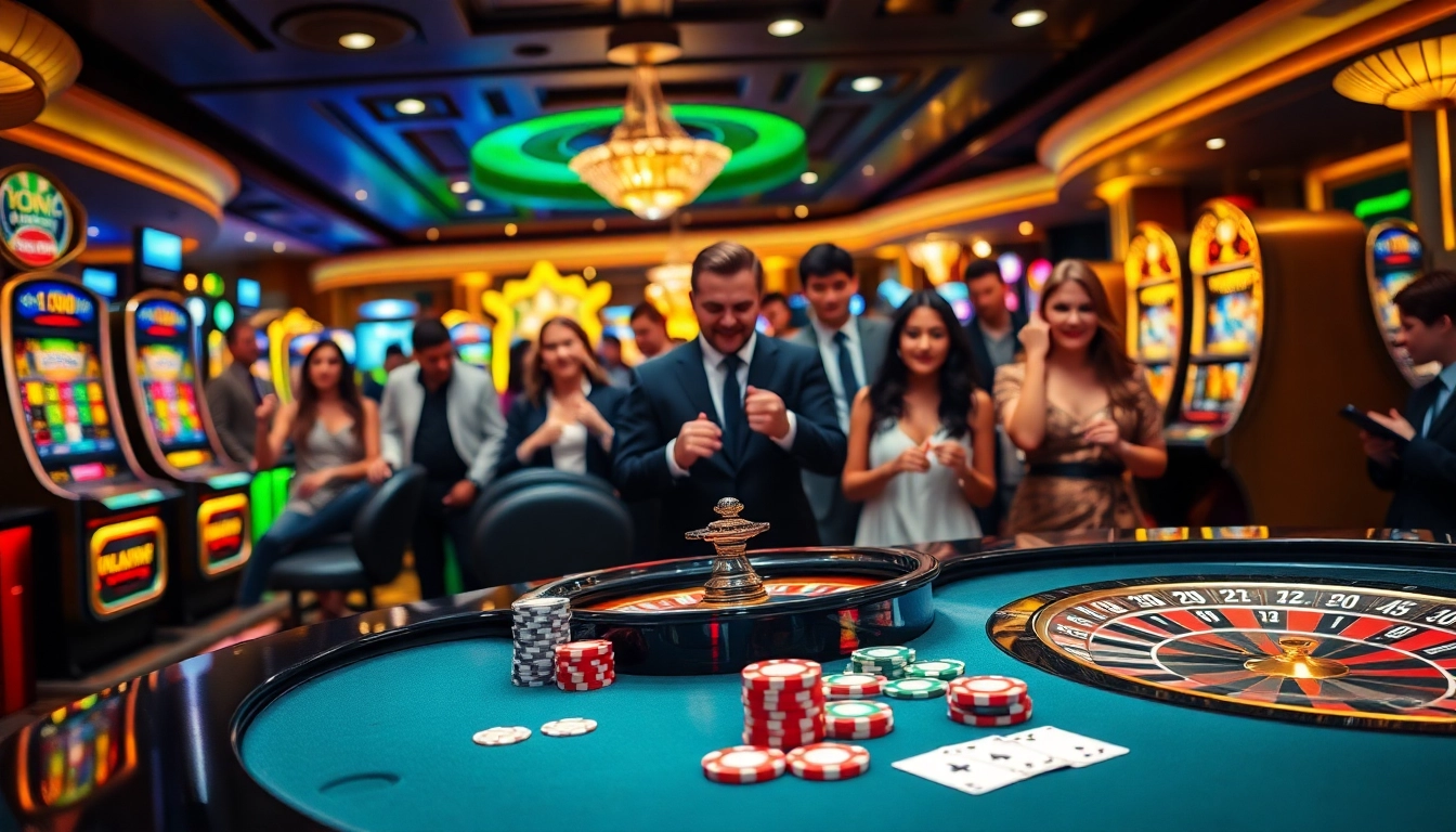 Experience the excitement of KU88 with casino tables, chips, and vibrant slot machines.