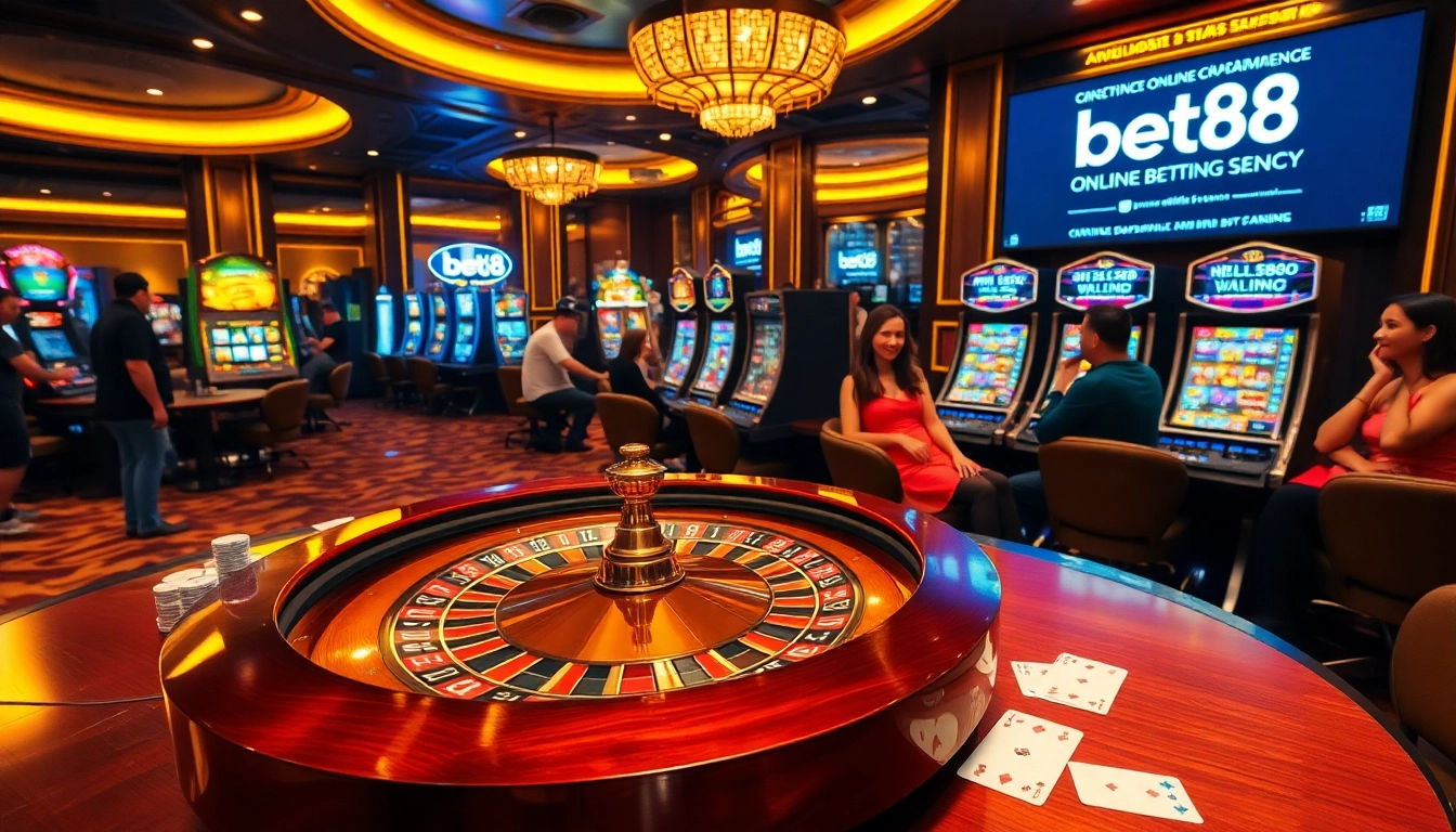 Experience the excitement of betting with bet88 at a vibrant casino filled with games and happy players.