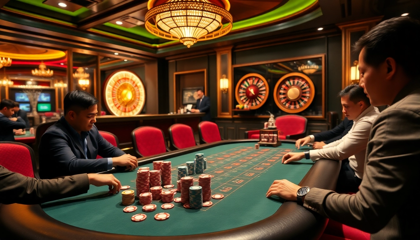 Engaging scene of players at a poker table showcasing strategic moves at the nk88 link.