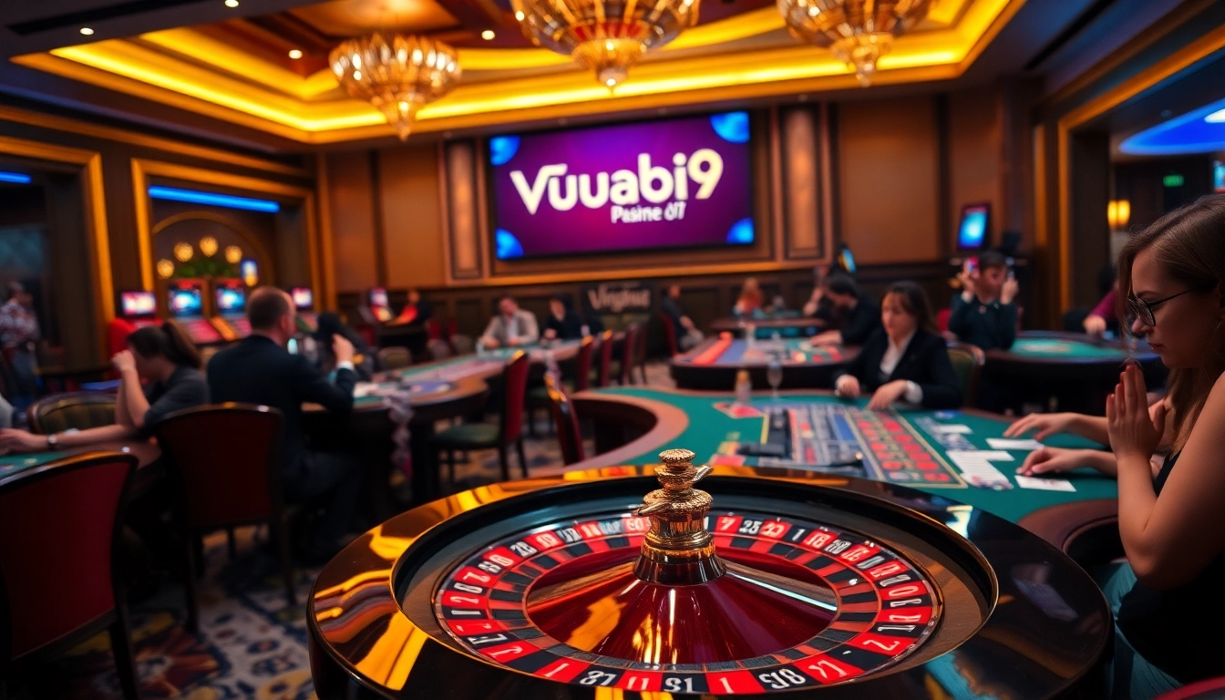 Vuabai9 players excitedly placing bets at a luxurious casino table with vibrant chips.