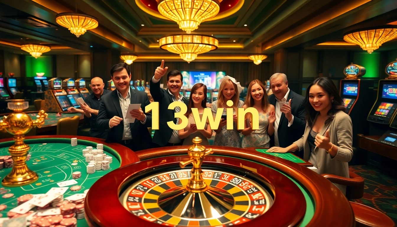 Players enjoying high-stakes gaming at 13win casino, showcasing excitement and luxury.