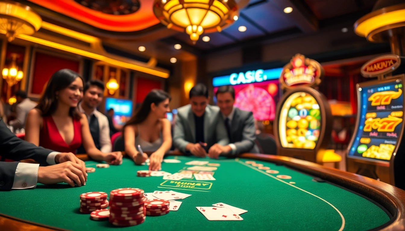Exciting gaming environment featuring Link Lucky88 chính thức with poker, roulette, and slot machine action.