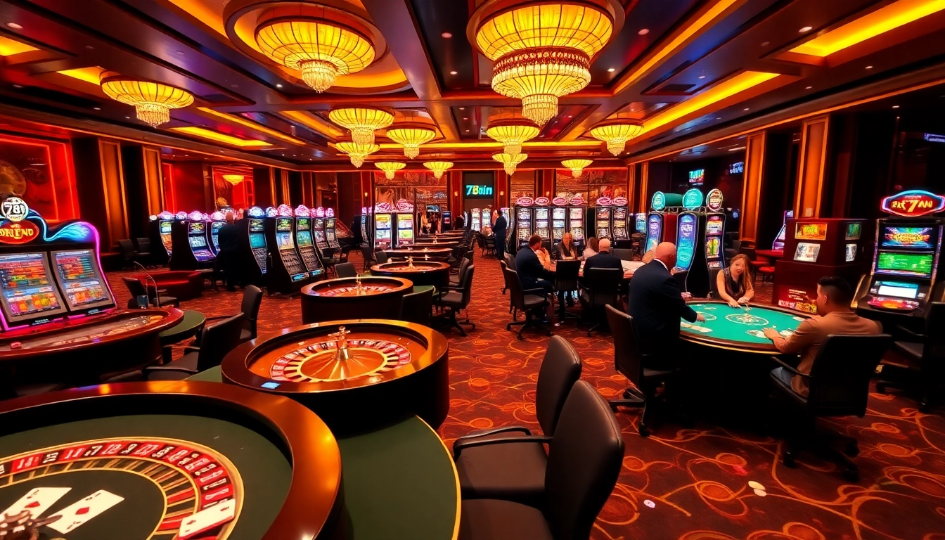 Engaged players enjoying high-stakes games at 78Win's luxurious casino scene.