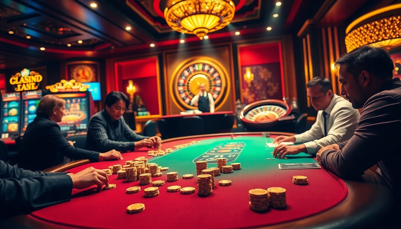 Action-packed casino scene featuring SHBET COM poker strategies and vibrant gaming elements.