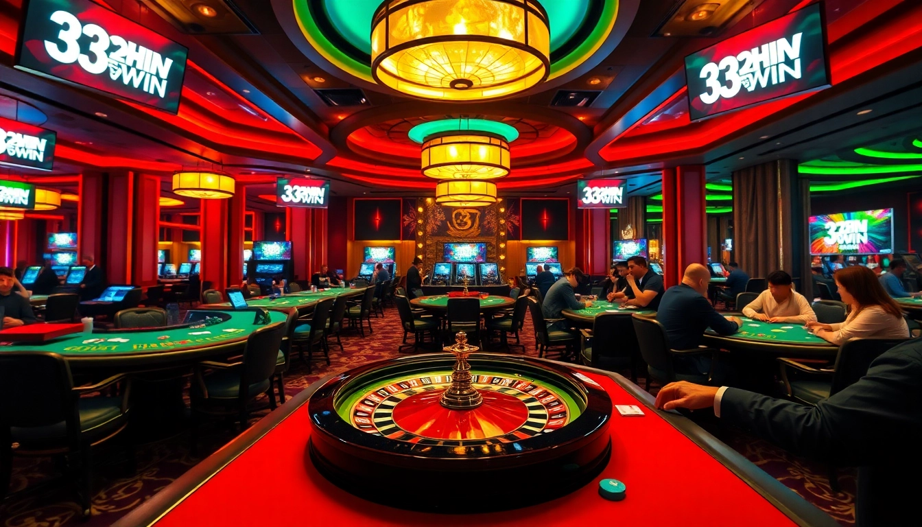 Experience the thrill of 33WIN at an elegant casino table filled with vibrant games.