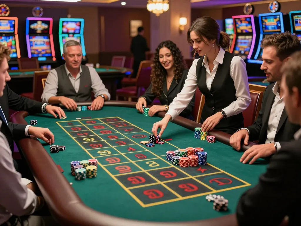 Experience excitement at the roulette table as players engage in Vs win strategies.