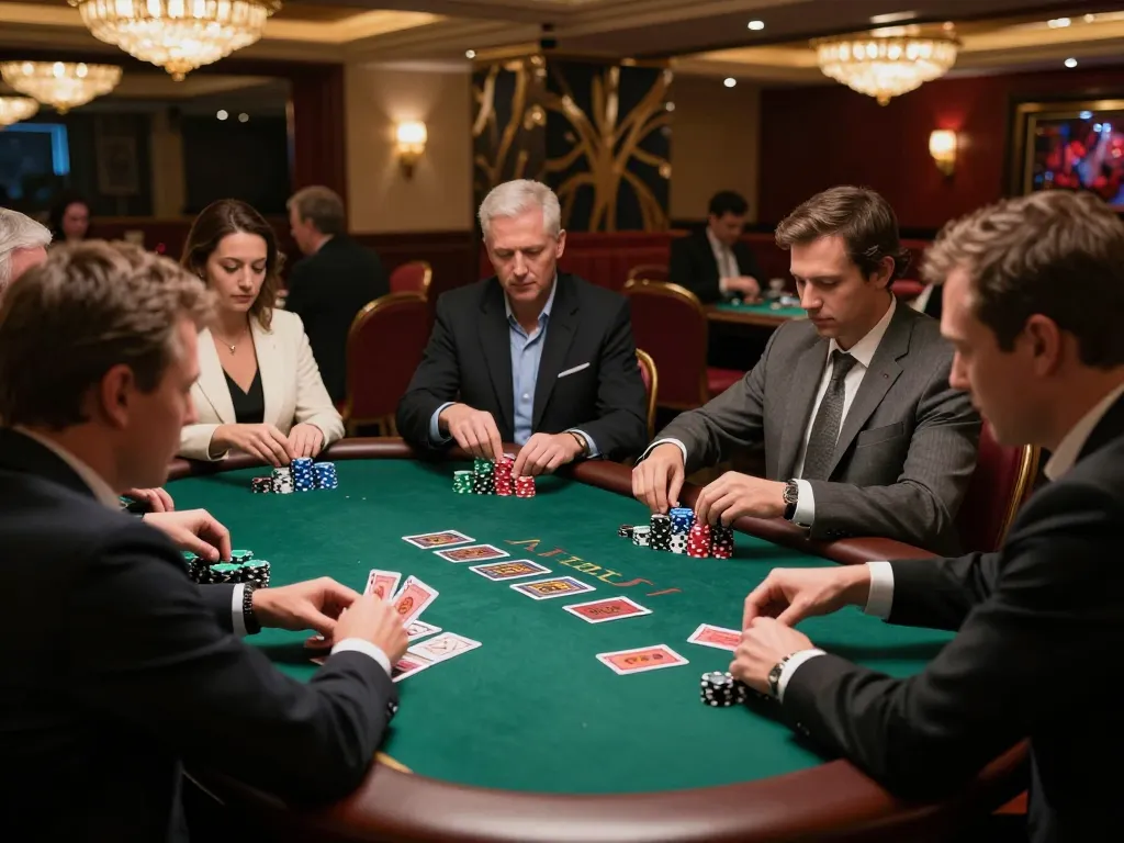 Engaging nohu blackjack players showcase strategic gameplay at a luxury casino table.