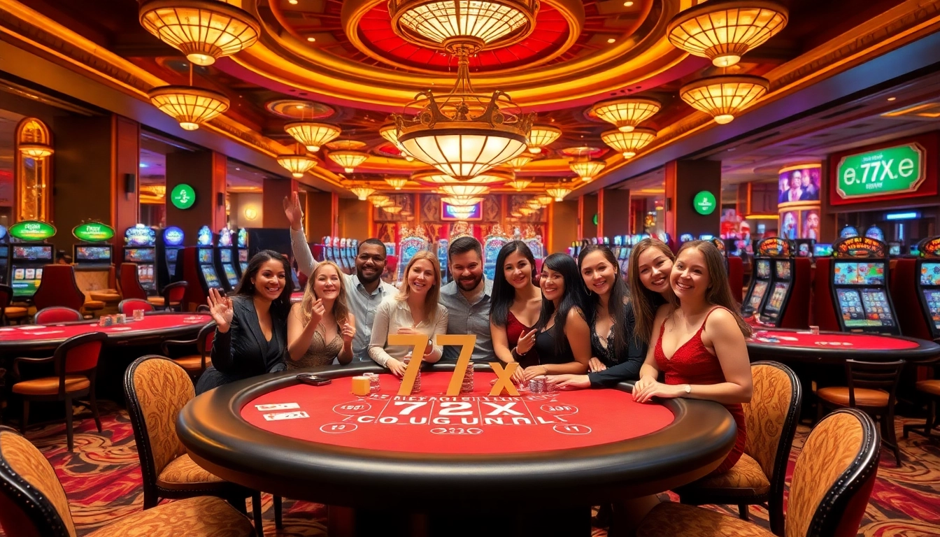 Experience upscale casino gaming with a winning atmosphere at 777X win featuring poker tables and slot machines.