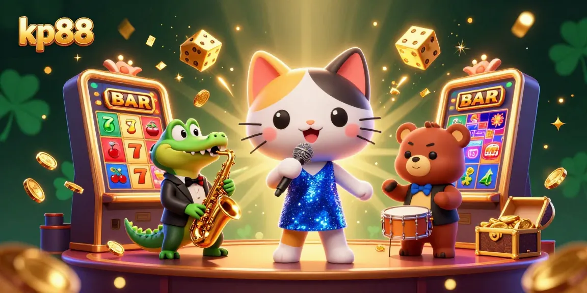Experience the excitement of kp88 casino with a jazzy performance and vibrant slot machine action.