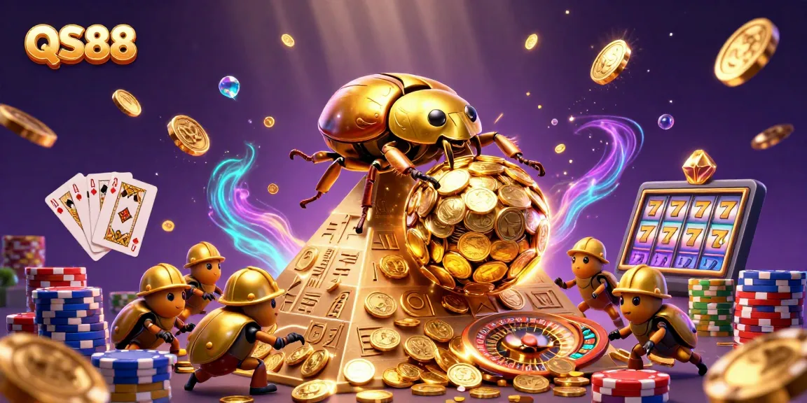 Experience QS88 action with a golden beetle in an extravagant casino scene full of excitement.