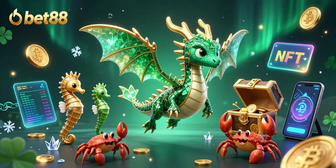 Engage in thrilling gaming experiences with bet88, featuring a magical sea dragon amidst crypto treasures.