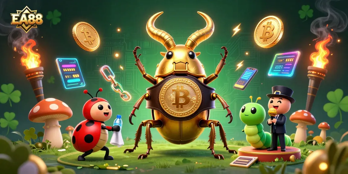Engage in thrilling gameplay at EA88 with a golden stag beetle champion in a vibrant casino setting.