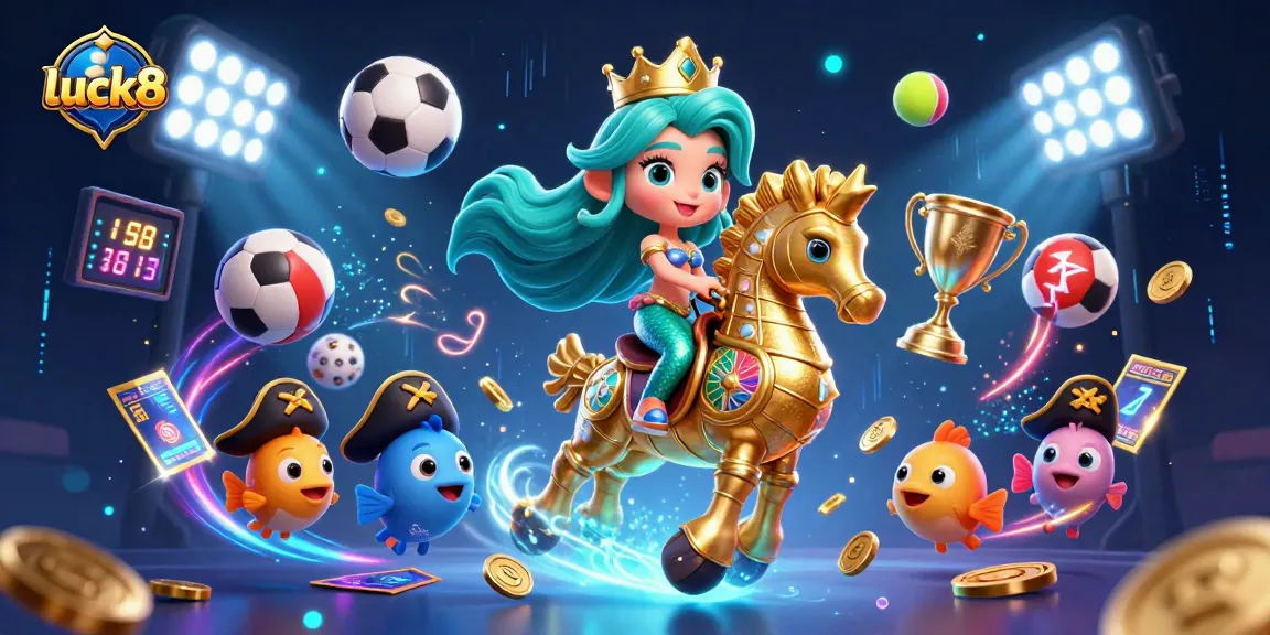 Engage with luck8's exhilarating gaming experience featuring a mermaid princess and sports elements.