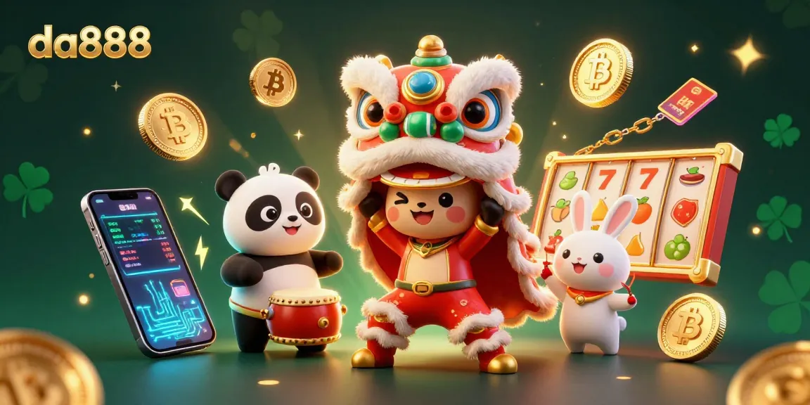 Engage with da888's vibrant Chinese New Year casino illustration featuring lively characters and crypto elements.
