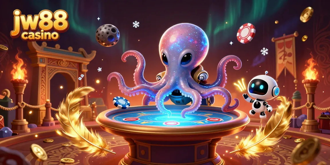 Experience the thrill of jw88 casino as an alien octopus operates a holographic poker table.